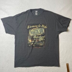 Gildan Heavy Cotton Route 66 Mainstreet USA License to Ride T-Shirt Mens XL Gray